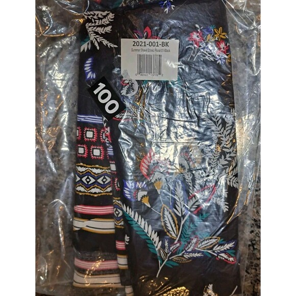 Kollie More 100% Viscose Black Floral Shawl Poncho Coverup Lightweight One Size - Picture 13 of 14